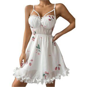 ✨Women White Chiffon Underwire Lingerie Nightgowns Ruffle Hem Backless Sleepwear